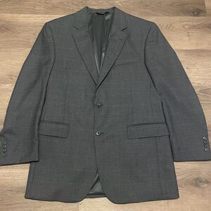 Jos A Bank Blazer Mens 42L Gray Plaid Sports Dress‎ Coat Wool
